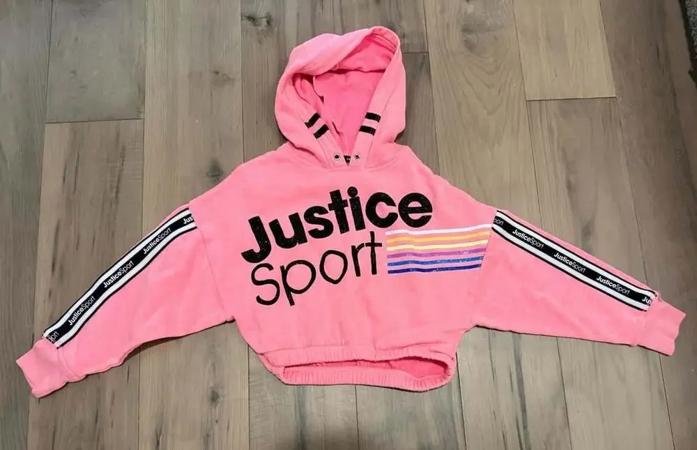 Justice Sport Hoodie Size XS (5/6) Pink Crop Sweatshirt